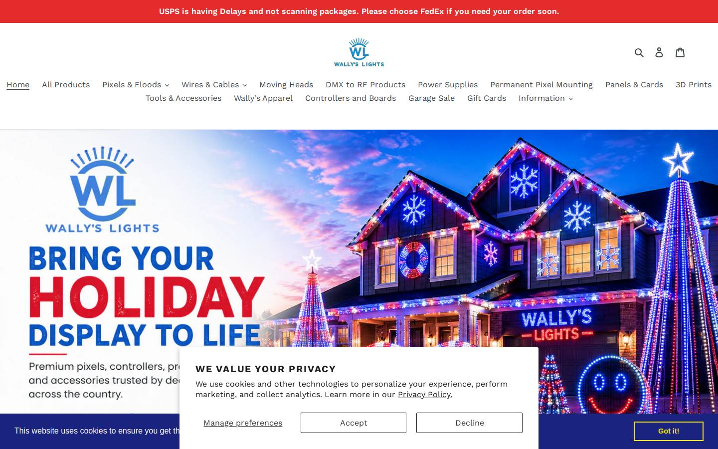 wallyslights.com homepage screenshot