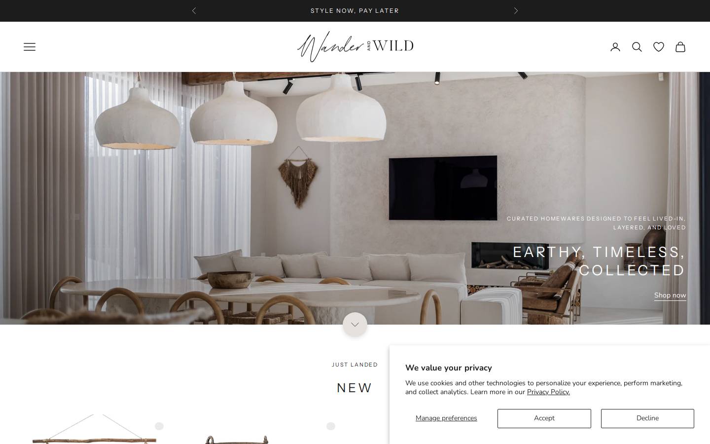 wanderandwildhome.com.au homepage screenshot