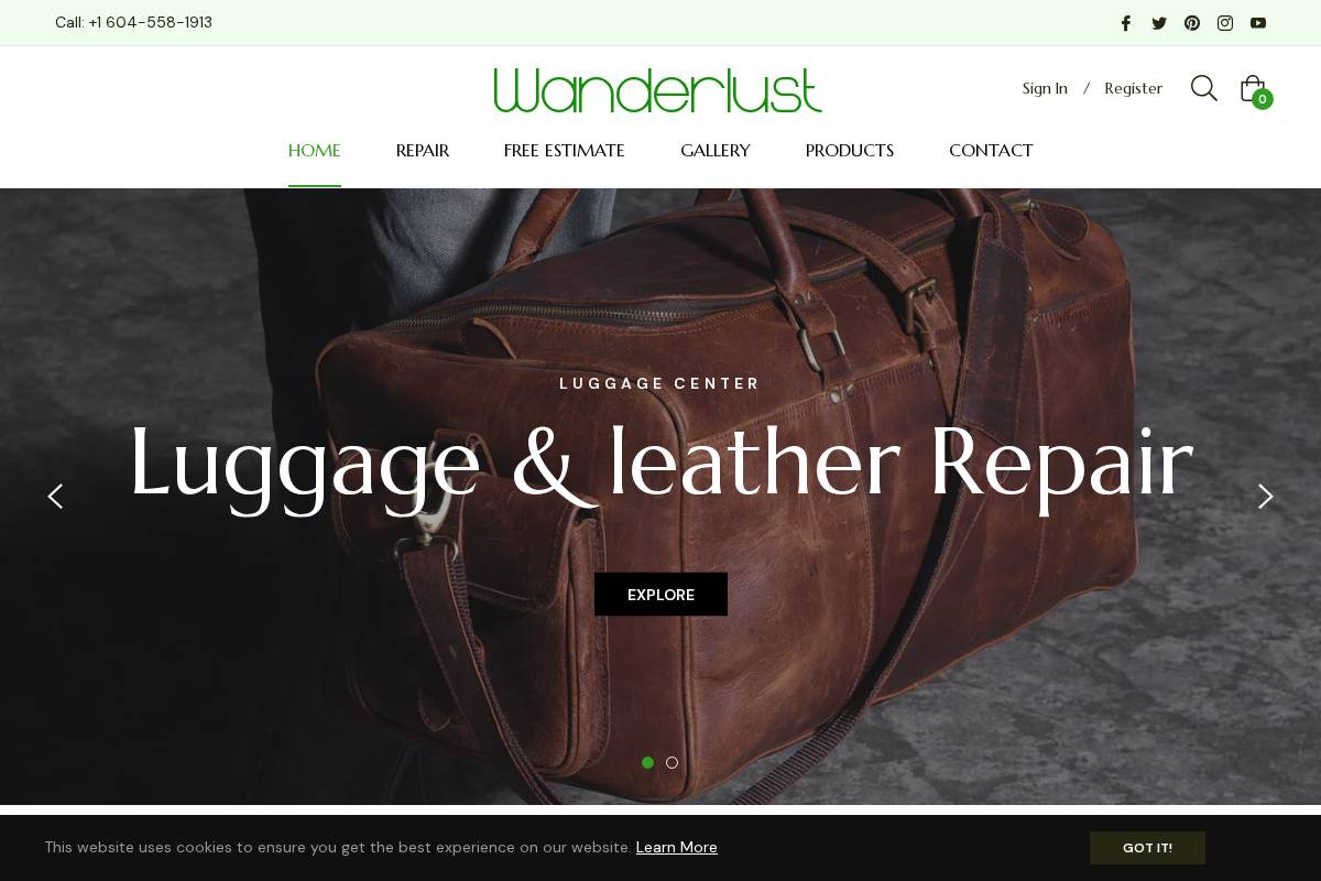 wanderlustluggage.com homepage screenshot