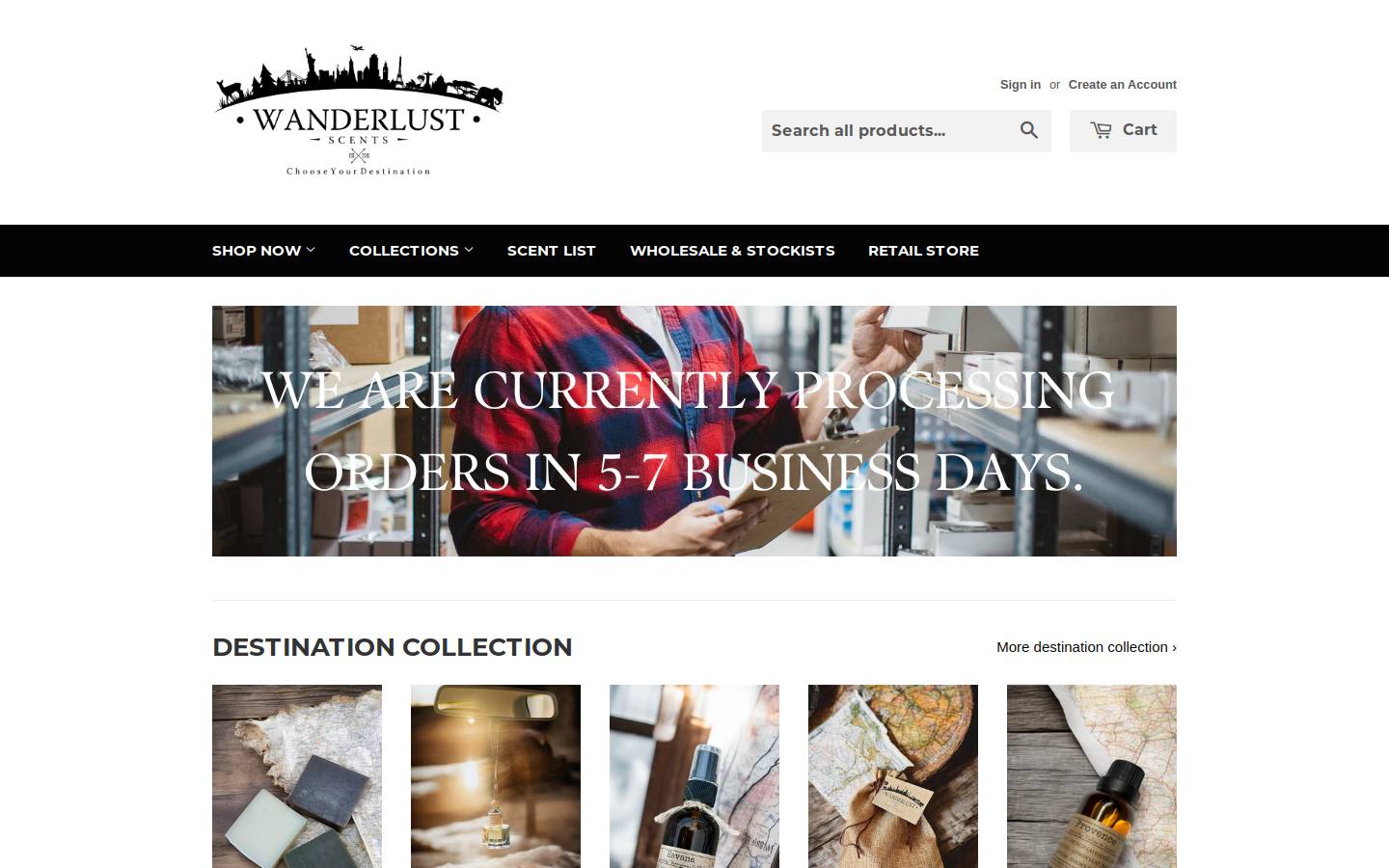 wanderlustscents.com homepage screenshot