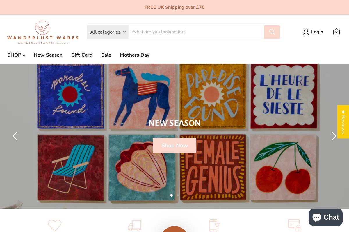 wanderlustwares.co.uk homepage screenshot