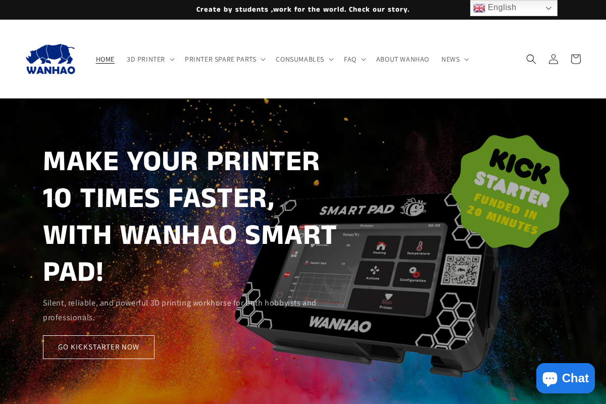 Wanhao homepage screenshot