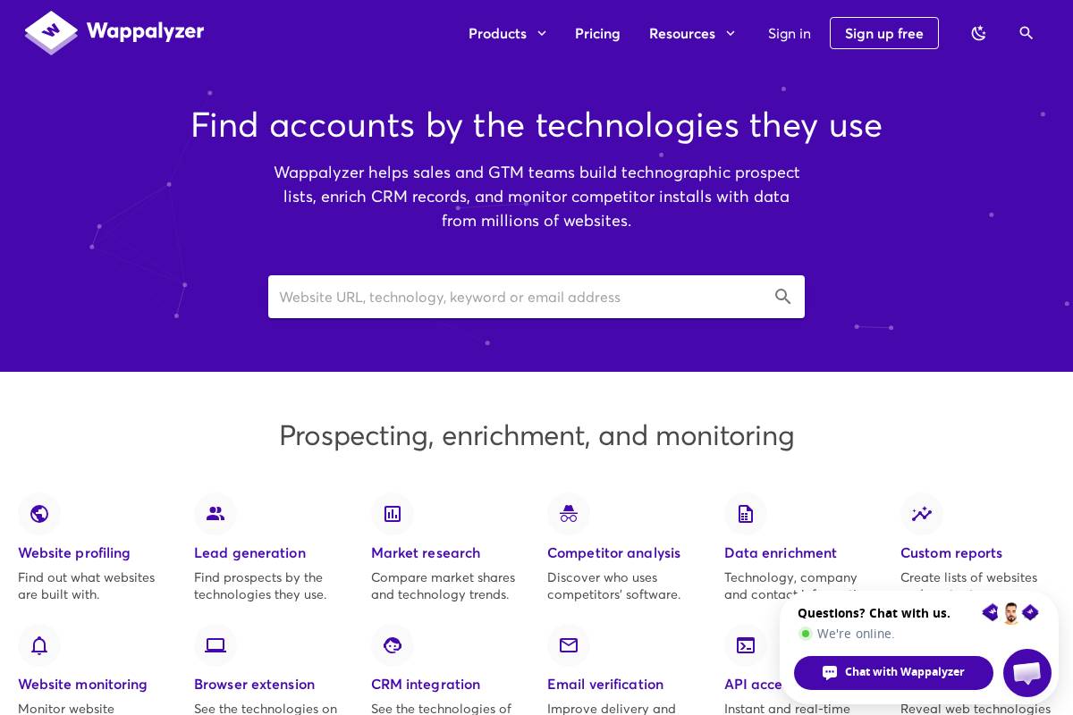 Wappalyzer homepage screenshot