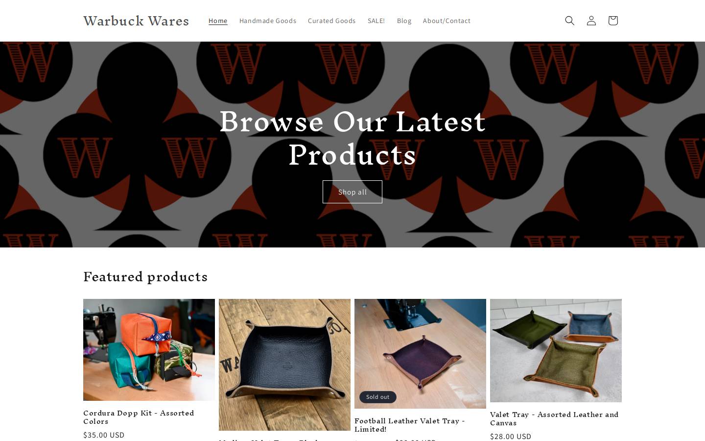 warbuckwares.com homepage screenshot
