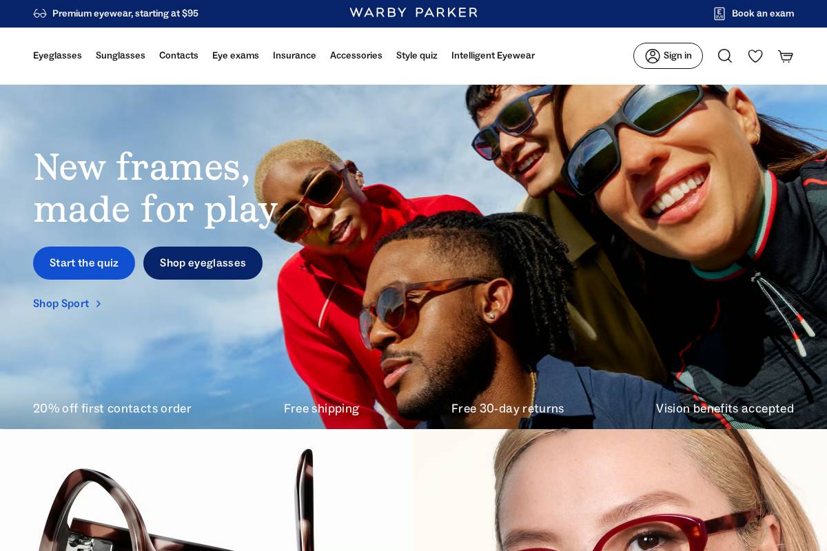 Warby Parker homepage screenshot