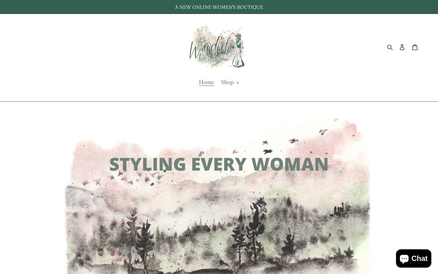 wardrobeonwoodsboutique.com homepage screenshot