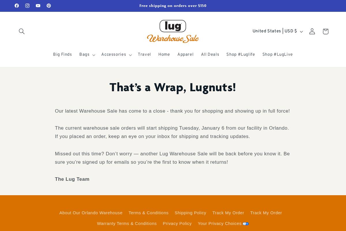 warehouse.luglife.com homepage screenshot