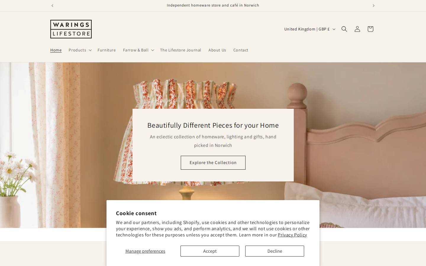 WARINGS At Home homepage screenshot