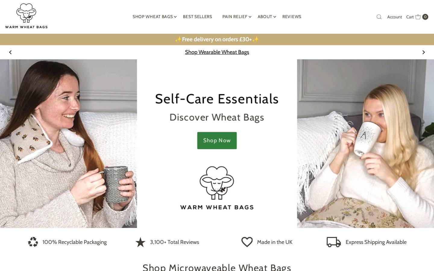 warmwheatbags.com homepage screenshot