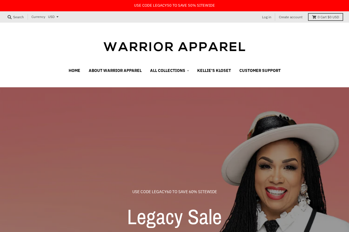 Warrior Apparel homepage screenshot