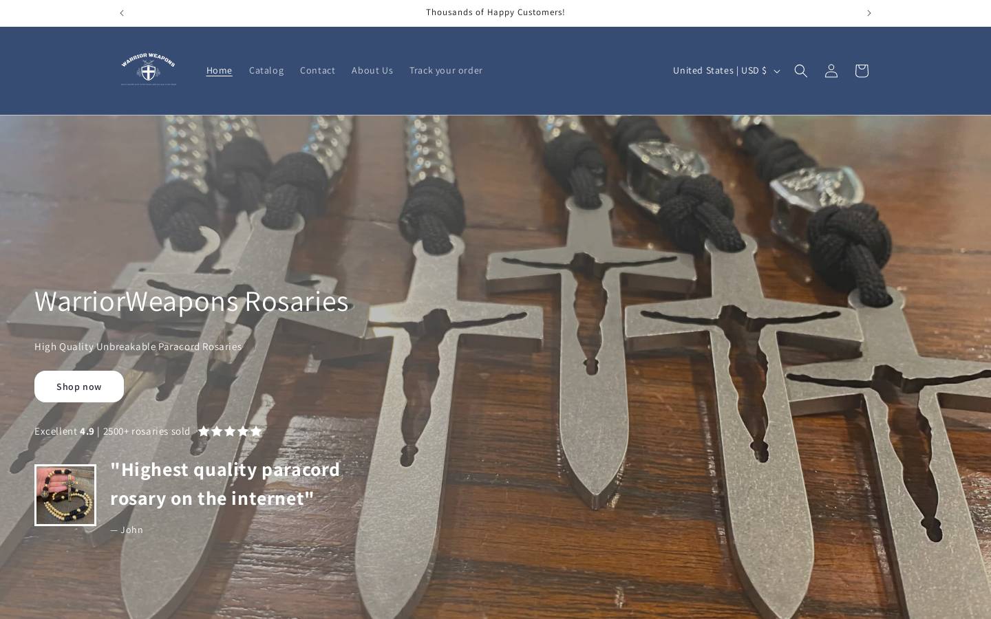 warriorweaponsrosaries.com homepage screenshot