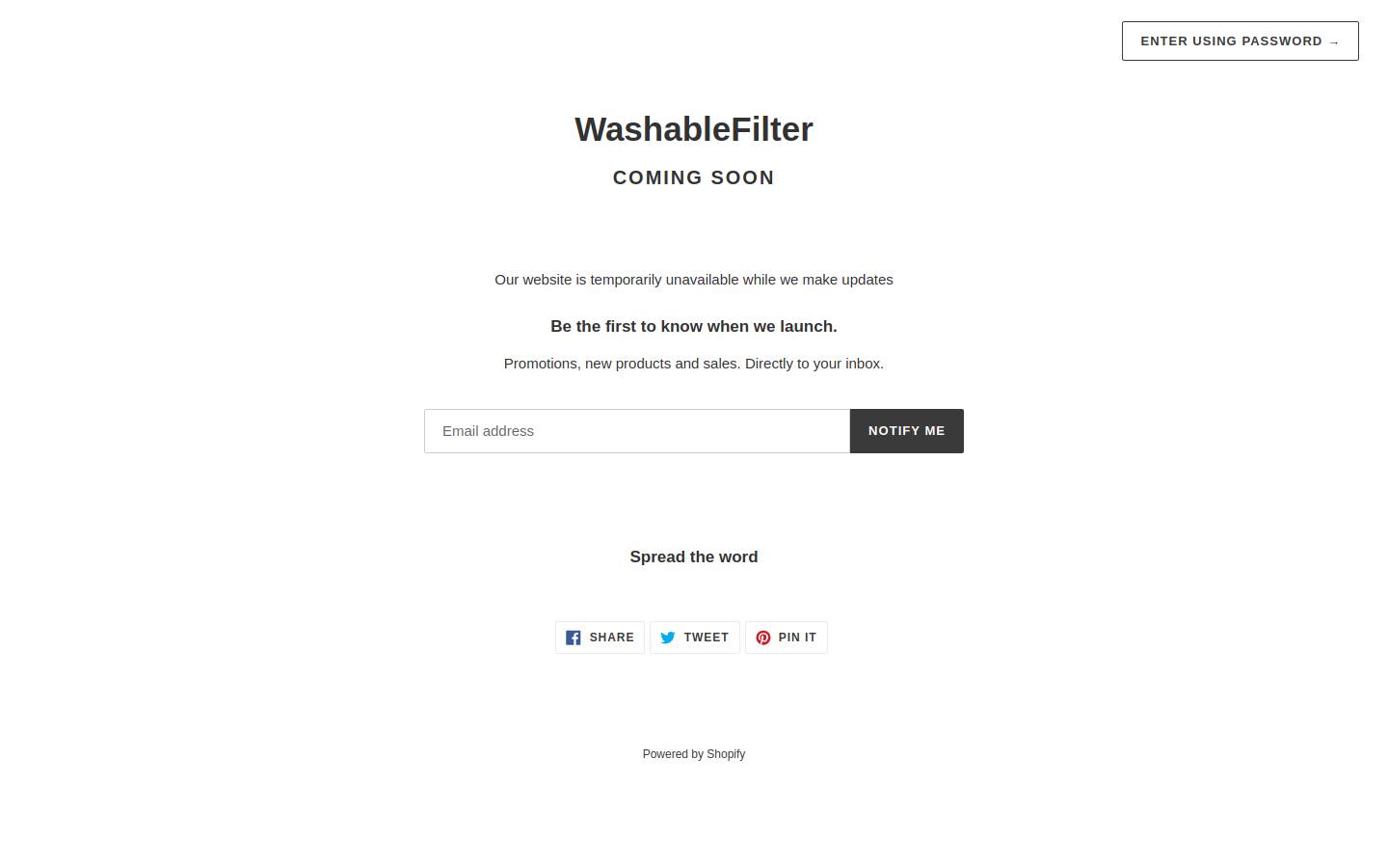 washablefilter.com homepage screenshot
