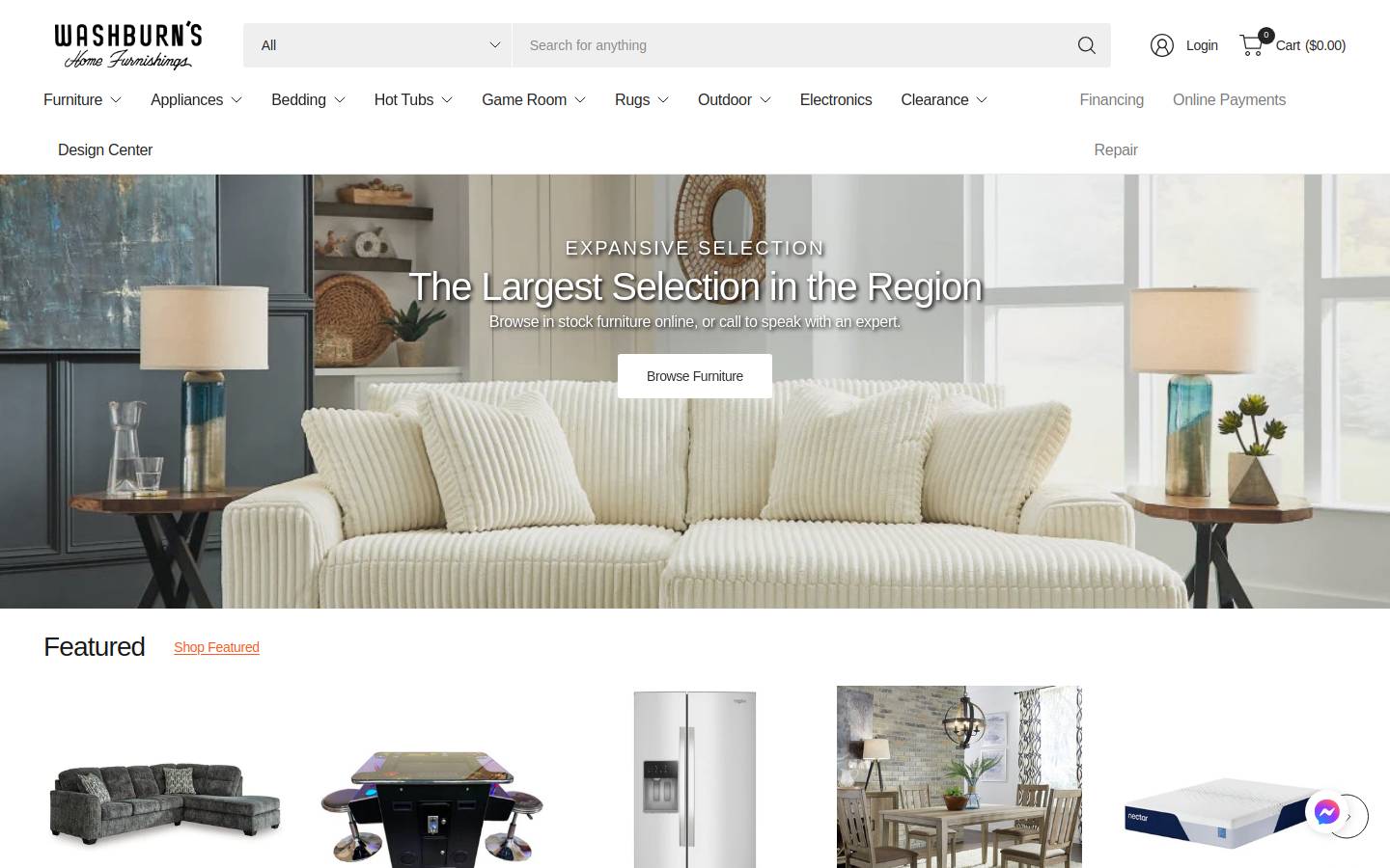 washburns.com homepage screenshot