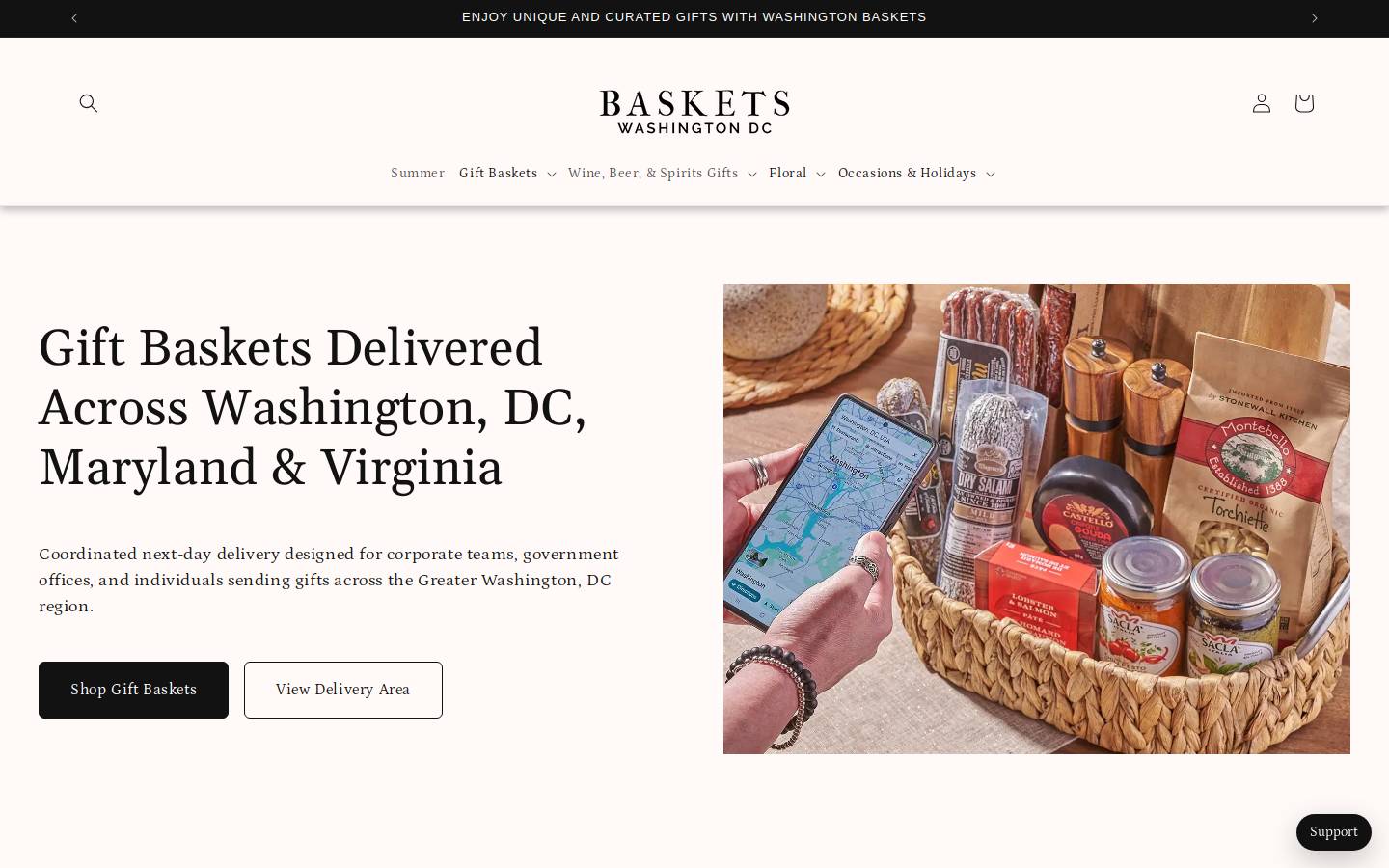 Washington Baskets homepage screenshot