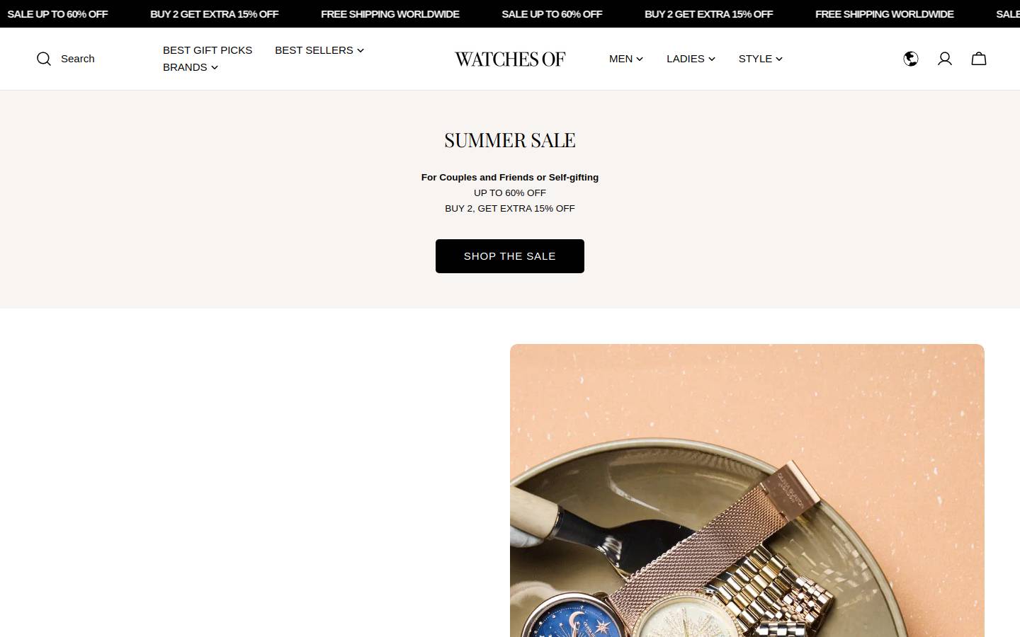Watchesof homepage screenshot