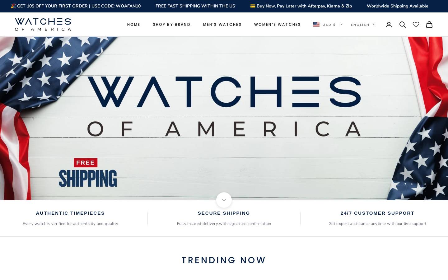 Watches of America homepage screenshot