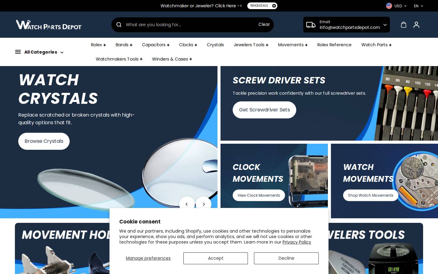 watchpartsdepot.com homepage screenshot