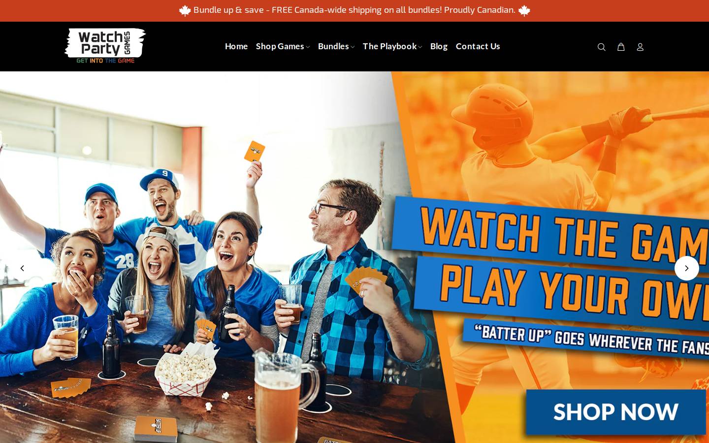 watchpartygames.ca homepage screenshot