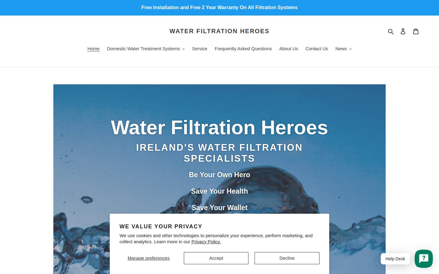 waterfiltrationheroes.com homepage screenshot