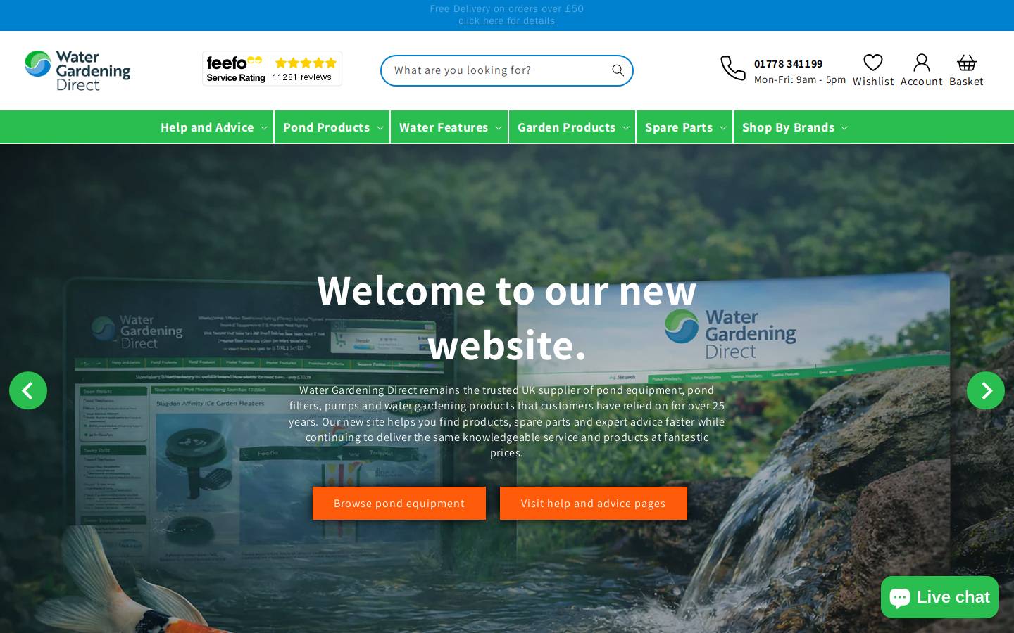 Watergardeningdirect homepage screenshot