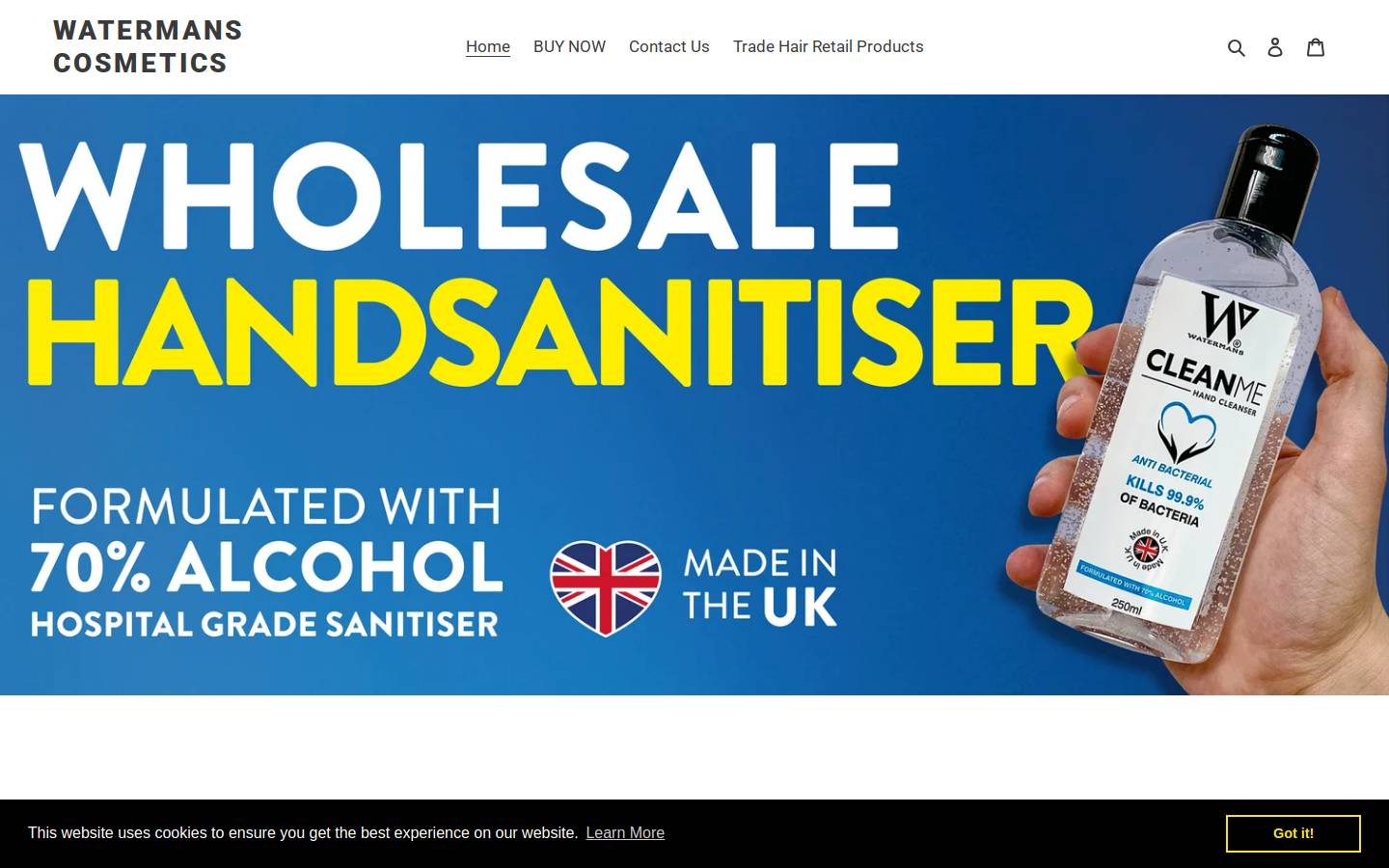 watermanscosmetics.com homepage screenshot