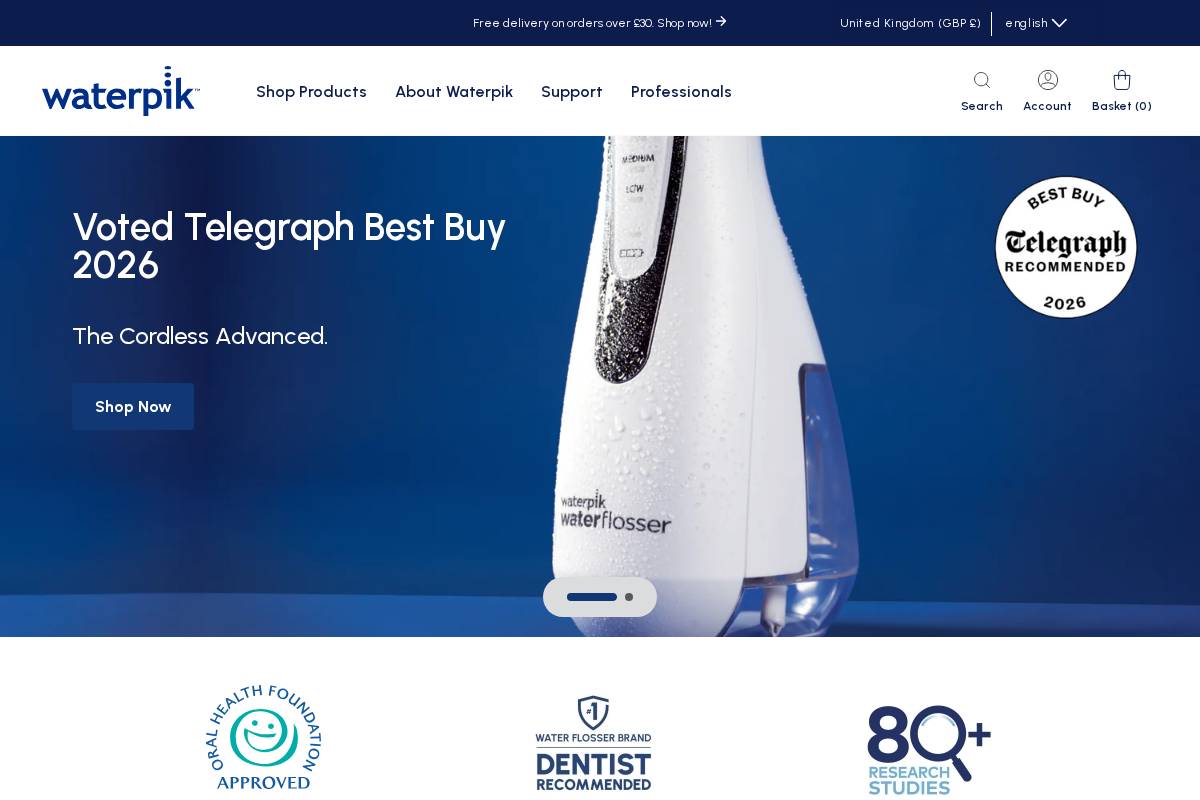 Waterpik UK homepage screenshot