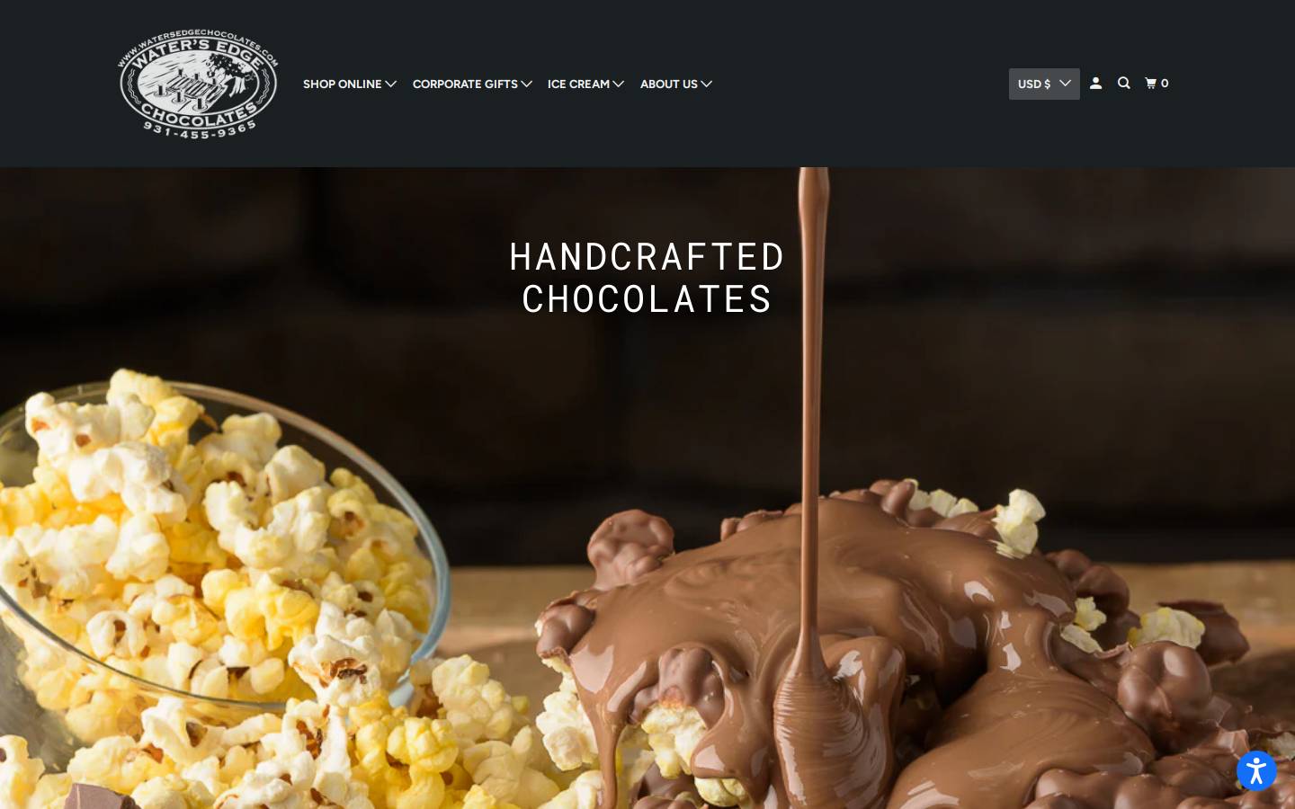 watersedgechocolates.com homepage screenshot
