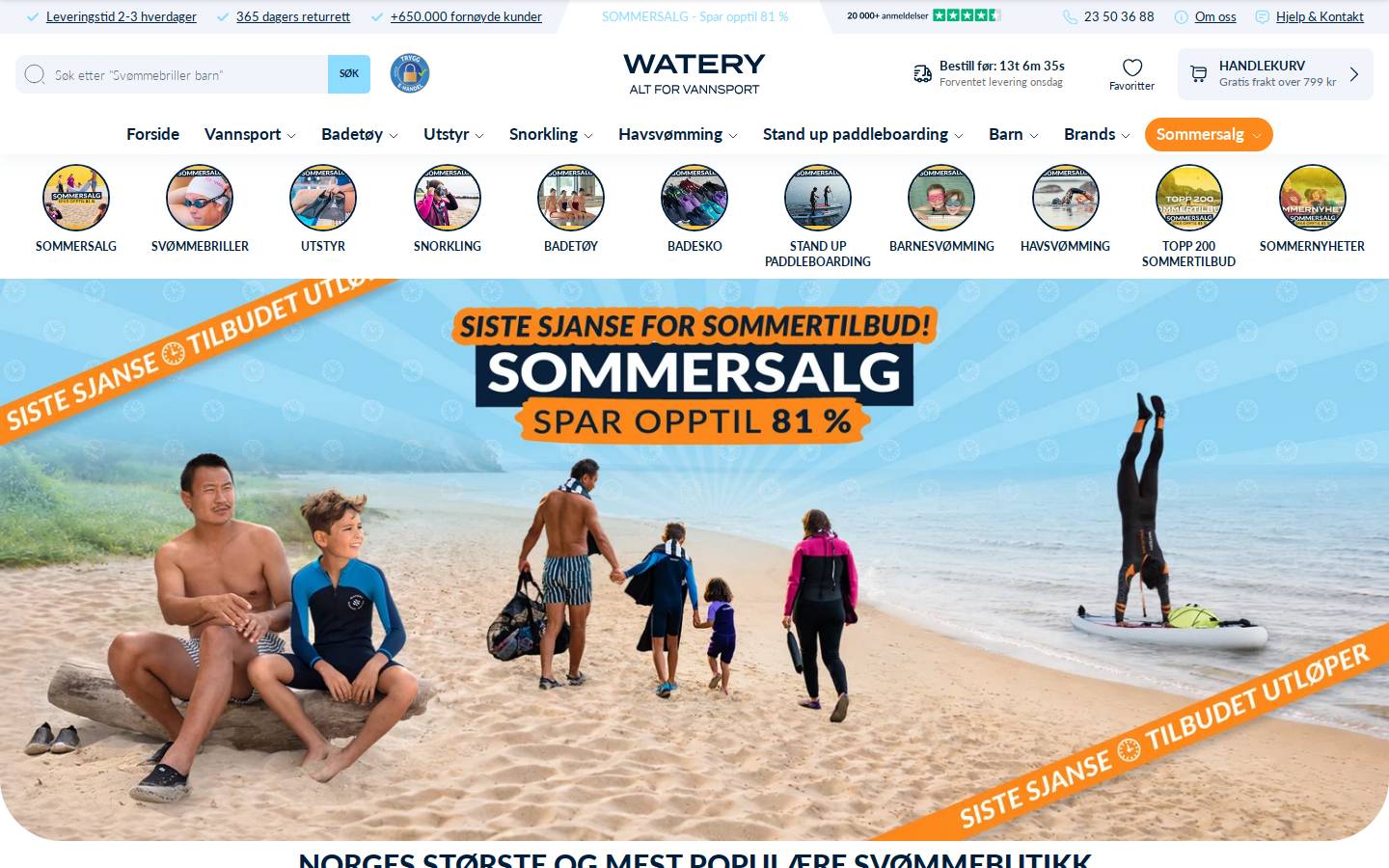 Watery.no homepage screenshot