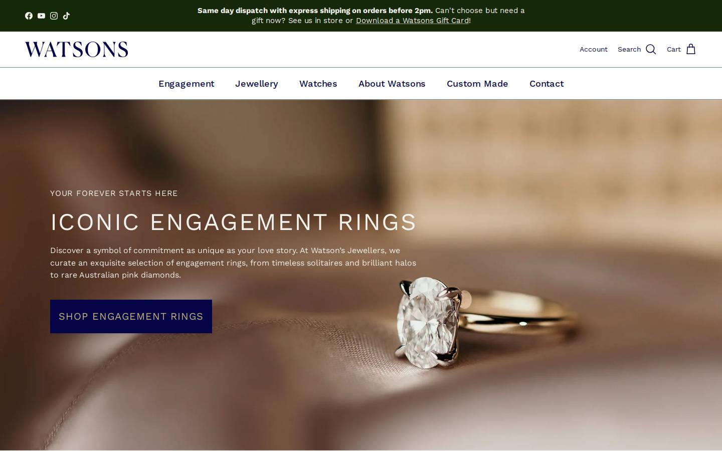 watsonsjewellers.com.au homepage screenshot