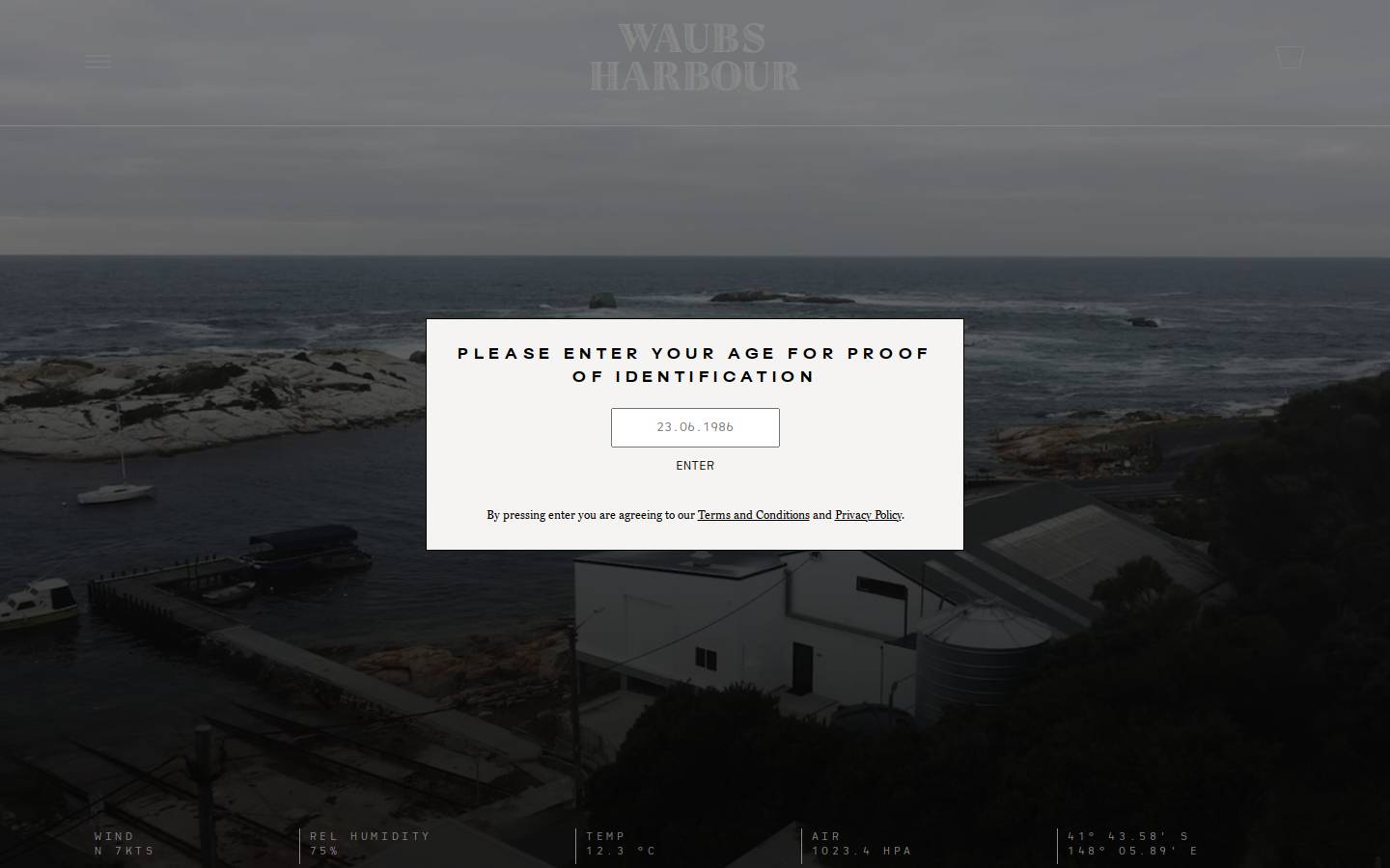 waubsharbourwhisky.com homepage screenshot