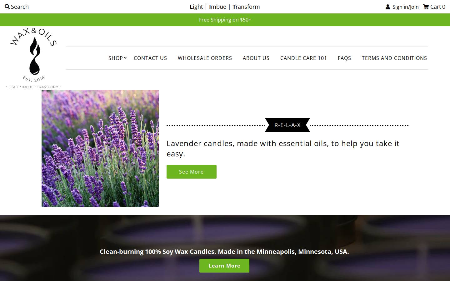 waxandoils.com homepage screenshot