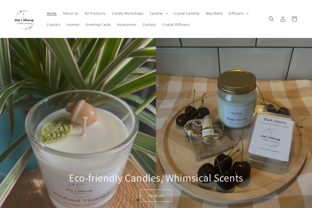 Wax & Whimsy Candle Co homepage screenshot