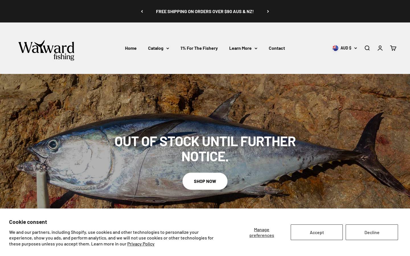 waywardfishing.au homepage screenshot