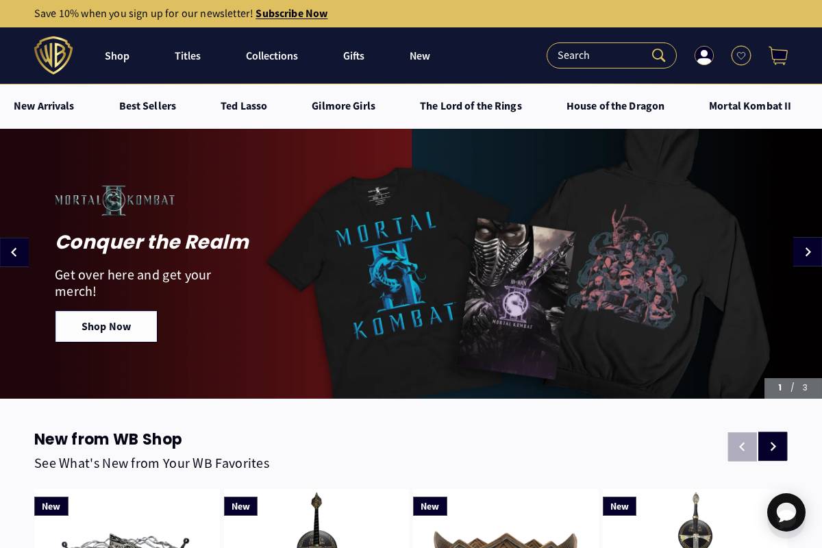 WB Shop homepage screenshot