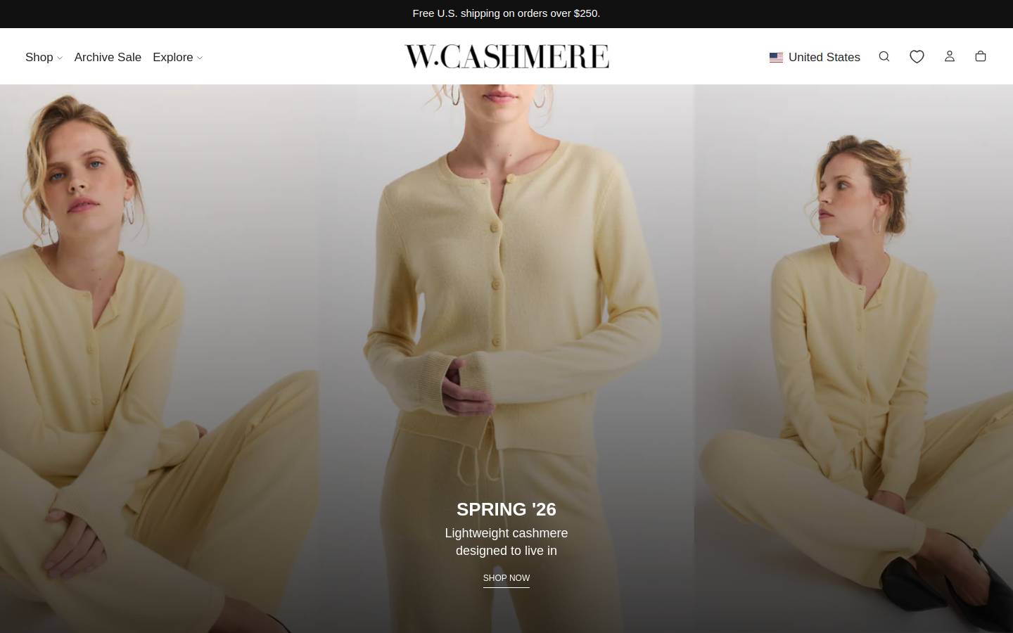 wcashmereshop.com homepage screenshot