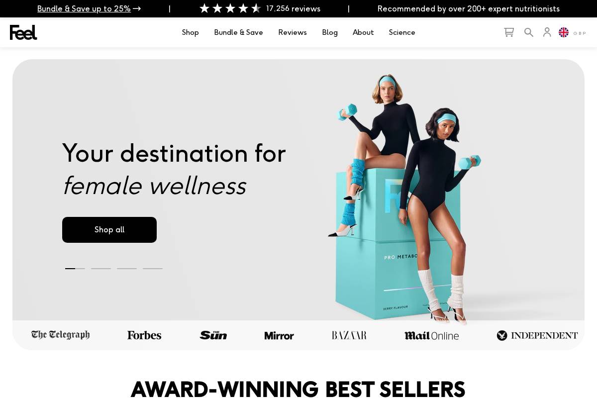 Feel homepage screenshot