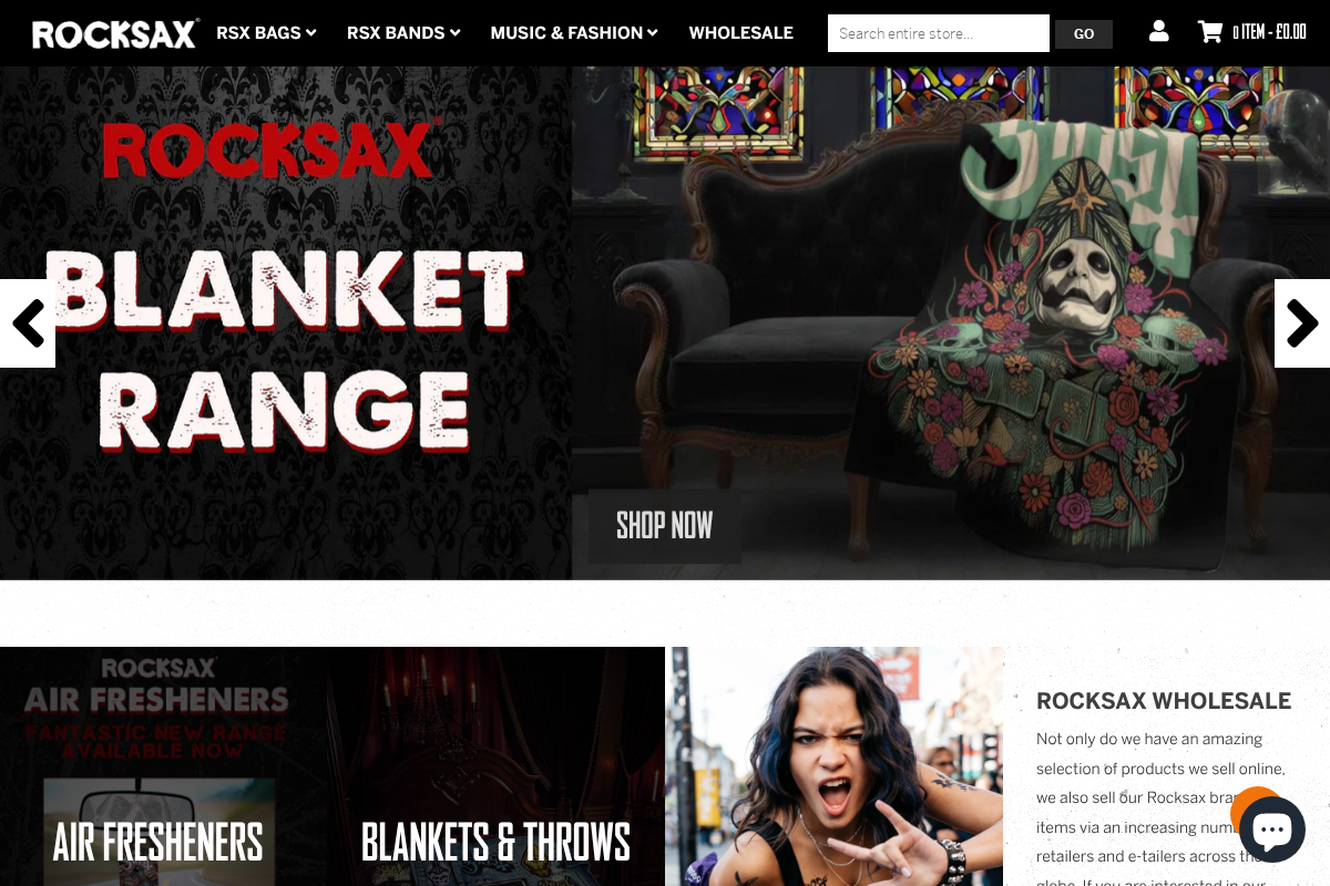 Rocksax - Official Music Merchandise homepage screenshot