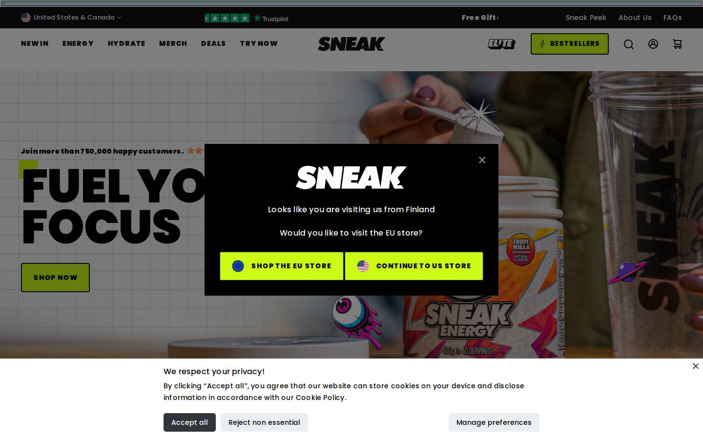 Sneak homepage screenshot