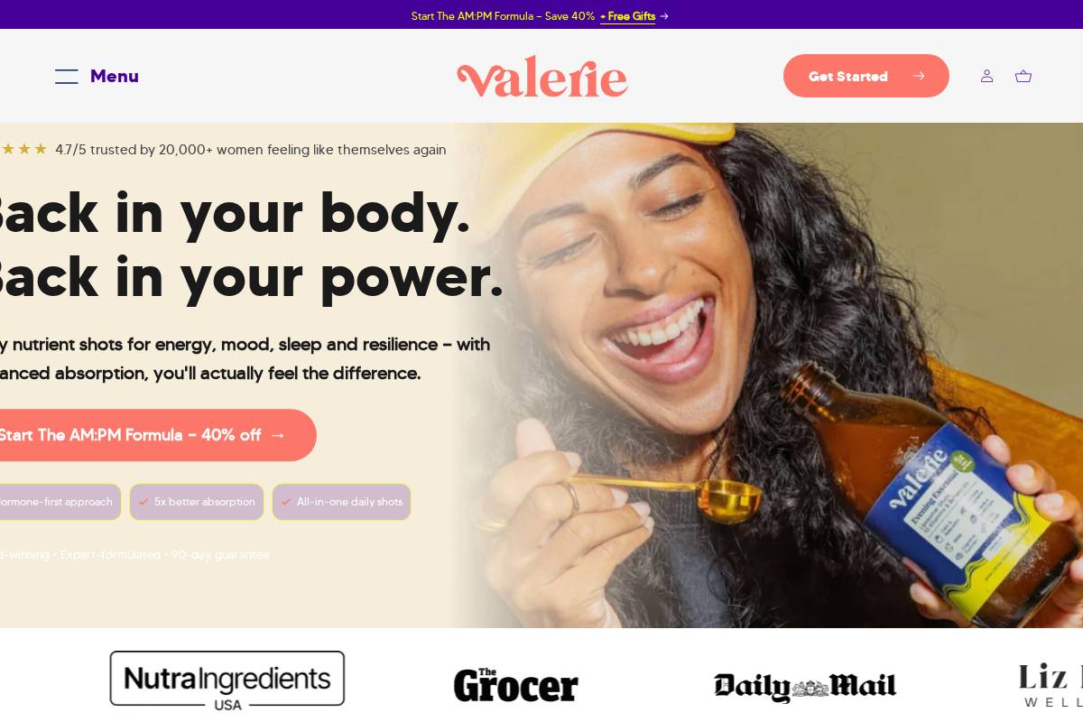 Valerie homepage screenshot