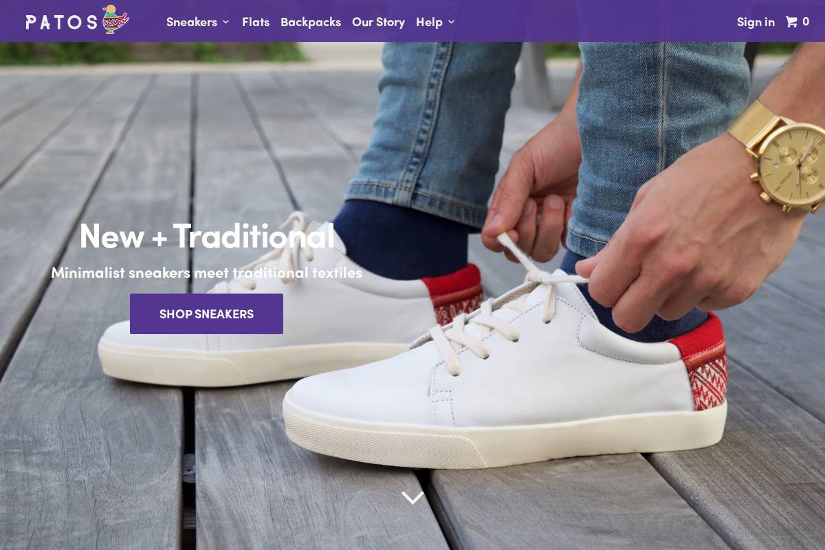 wearpatos.com homepage screenshot
