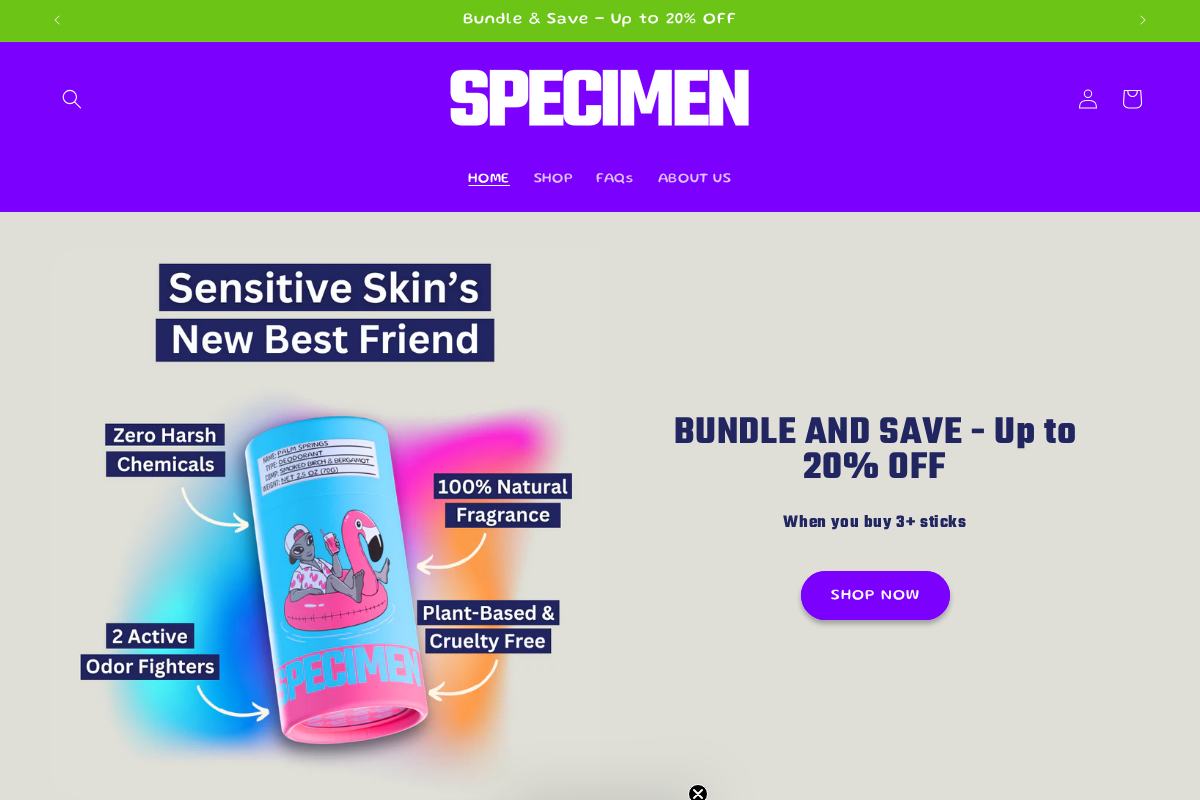 SPECIMEN homepage screenshot