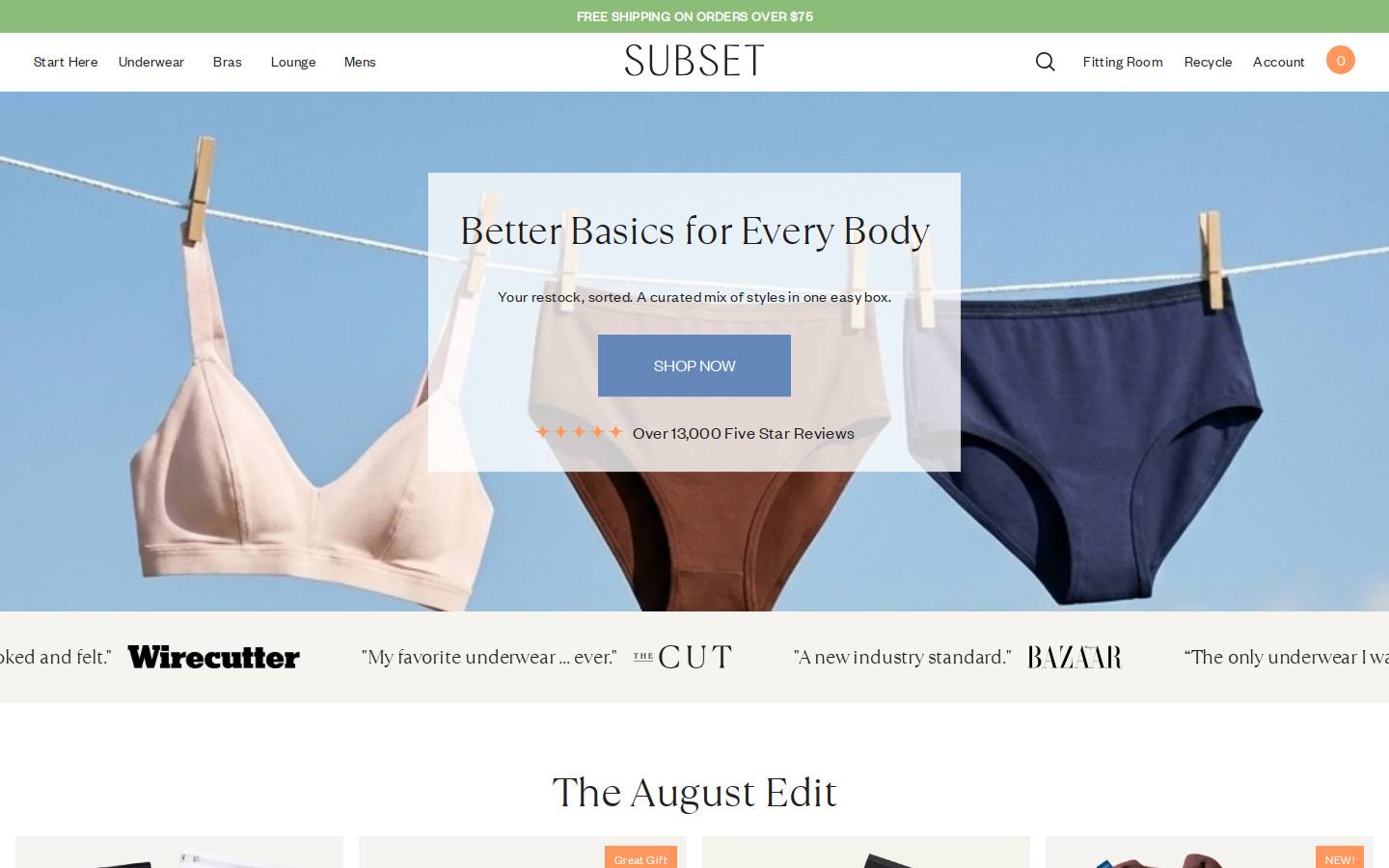 Wearsubset homepage screenshot
