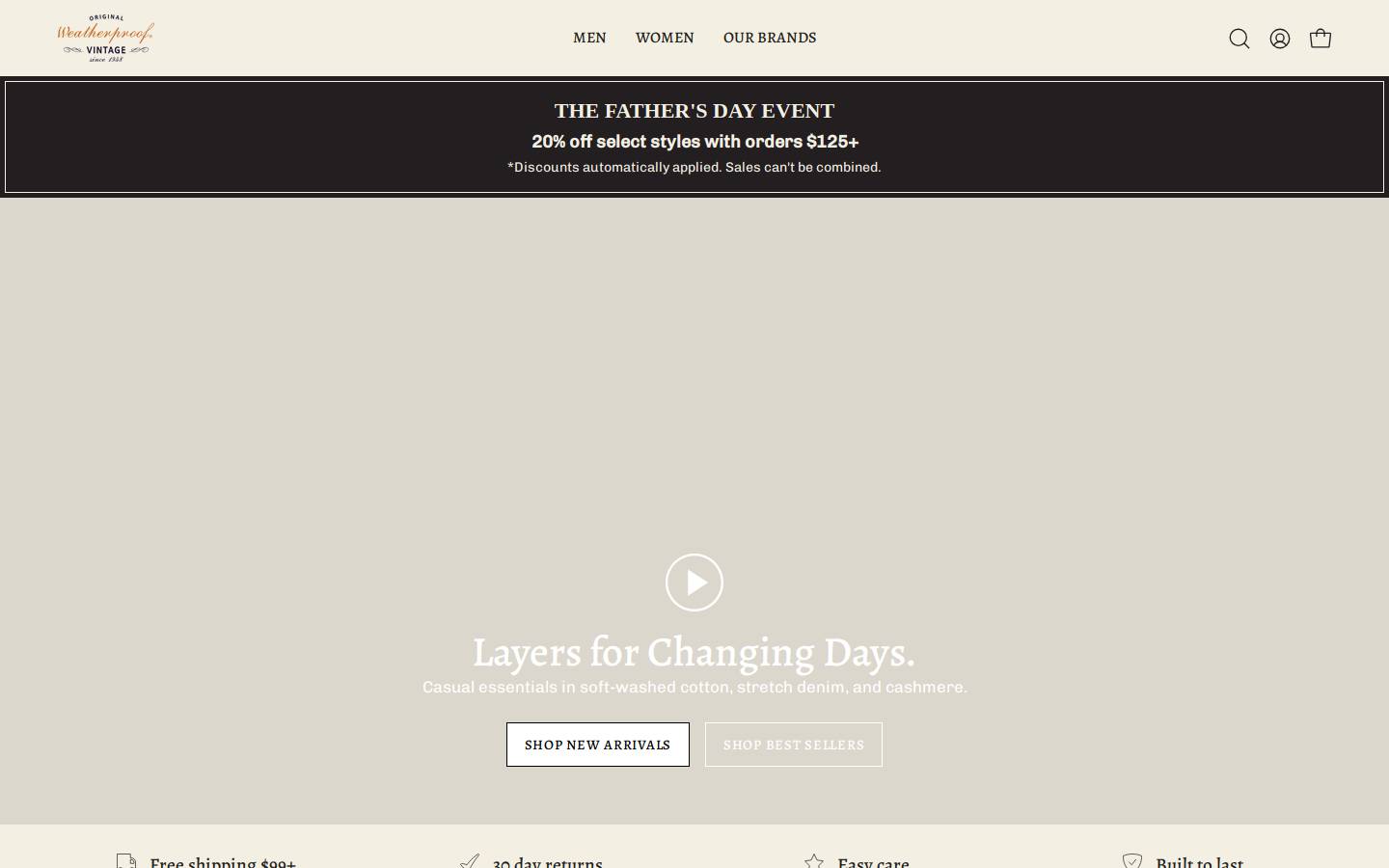 weatherproofvintage.com homepage screenshot