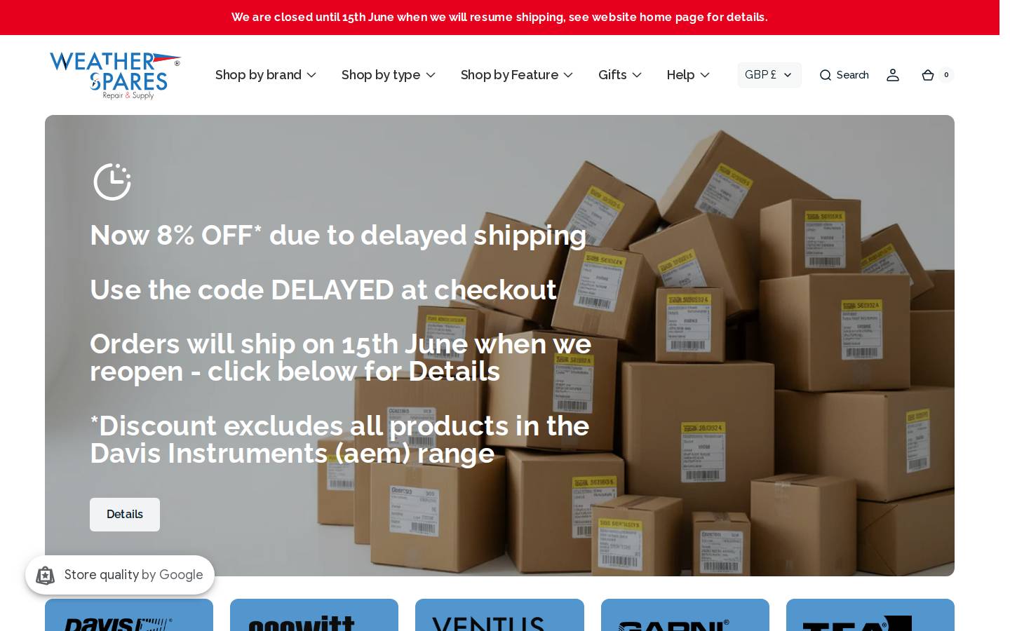 weatherspares.uk homepage screenshot