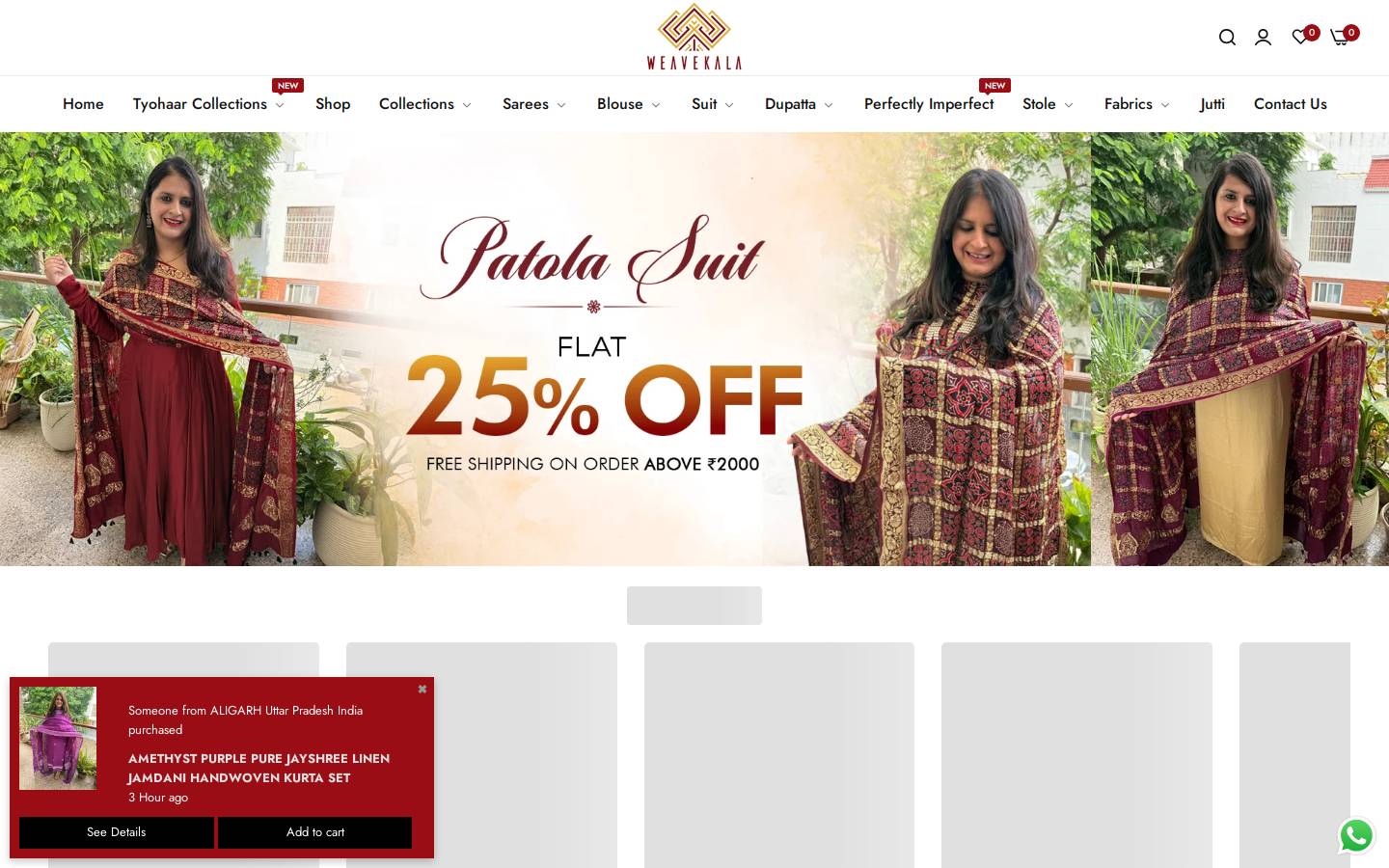 weavekala.com homepage screenshot