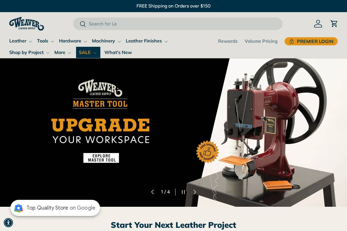 weaverleathersupply.com homepage screenshot