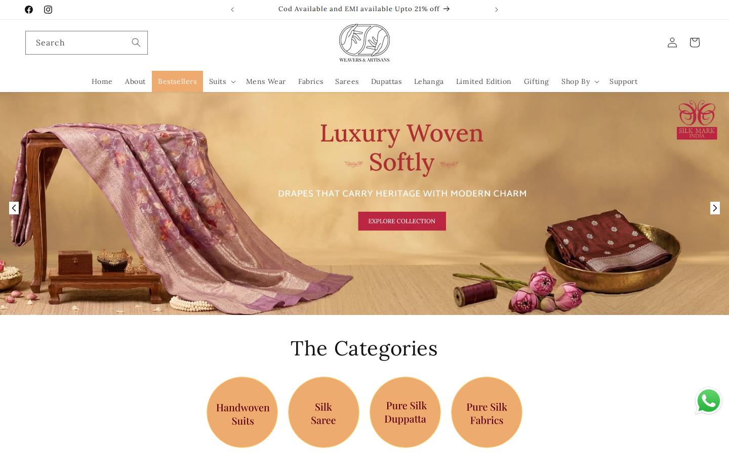 weaversartisans.com homepage screenshot