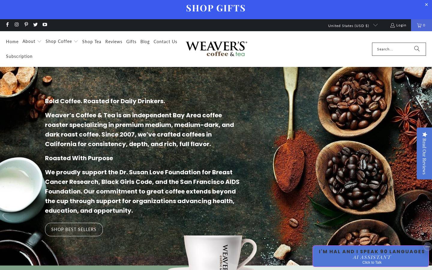 weaverscoffee.com homepage screenshot