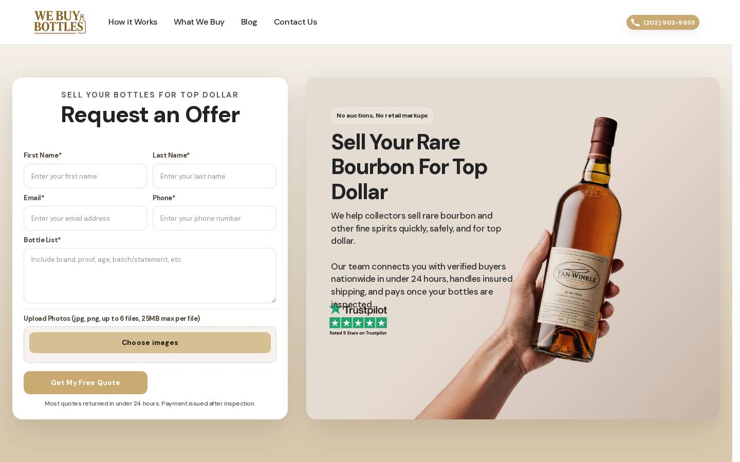 We Buy Bottles homepage screenshot