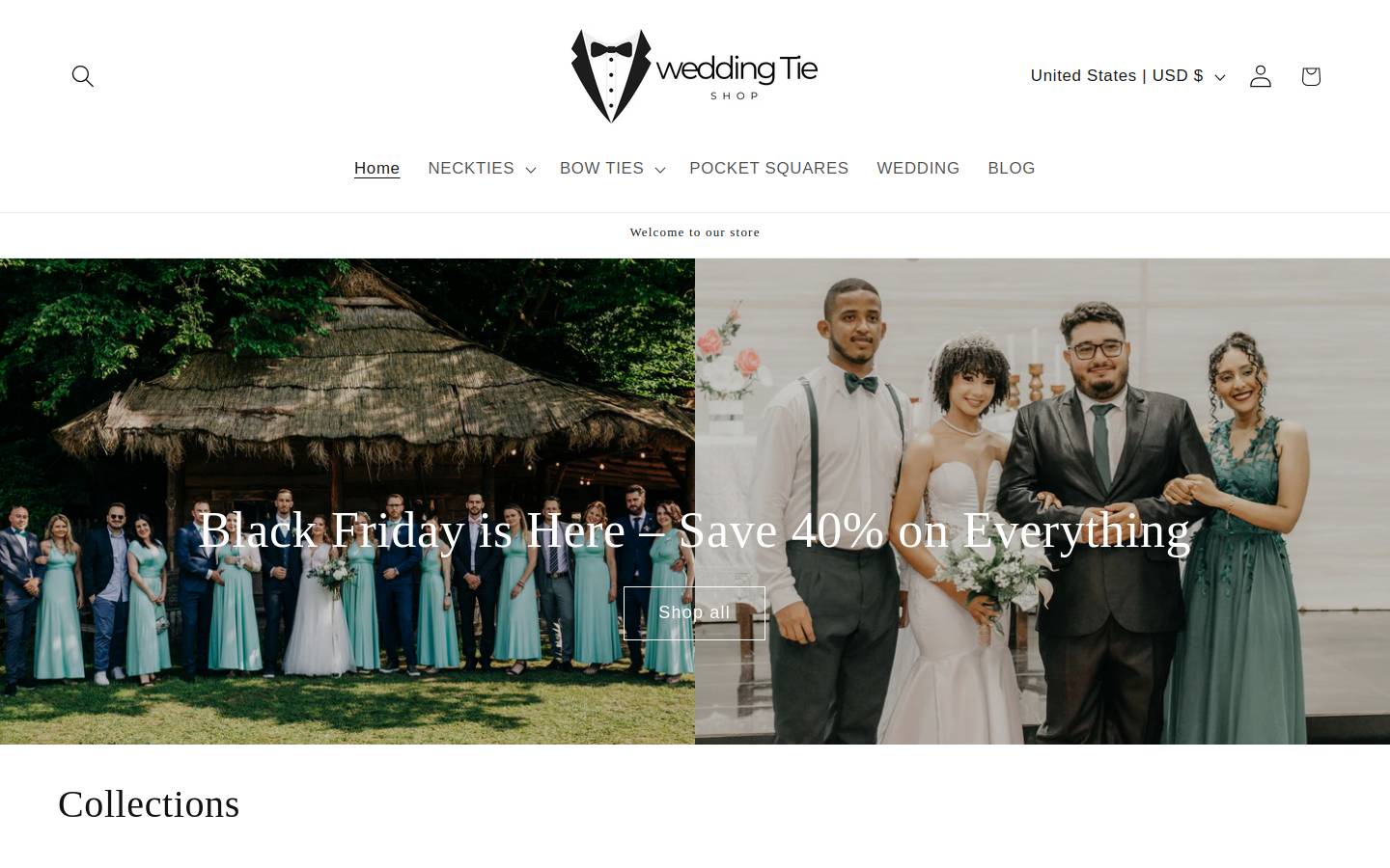 weddingtieshop.com homepage screenshot